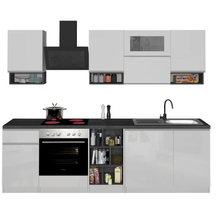 Cucina 255cm componibile lineare moderna bianco grigio pietra Gourmet Pure