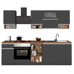 Cucina 255cm componibile lineare moderna antracite rovere Gourmet Pure