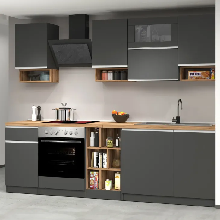 Cucina 255cm componibile lineare moderna antracite rovere Gourmet Pure