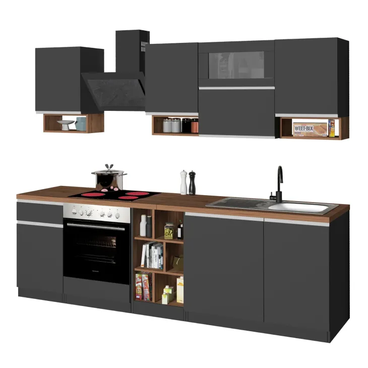 Cucina 255cm componibile lineare moderna antracite rovere Gourmet Pure