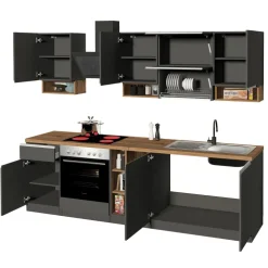 Cucina 255cm componibile lineare moderna antracite rovere Gourmet Pure