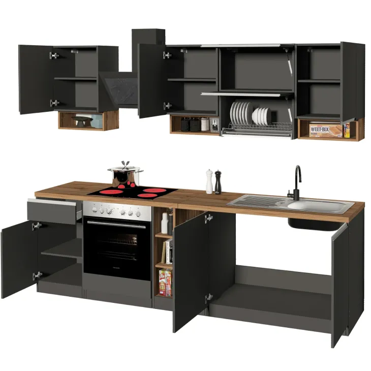 Cucina 255cm componibile lineare moderna antracite rovere Gourmet Pure