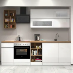 Cucina 255cm componibile lineare moderna bianco rovere Gourmet Prestige