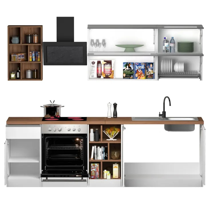 Cucina 255cm componibile lineare moderna bianco rovere Gourmet Prestige