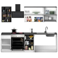 Cucina 255cm componibile lineare moderna bianco grigio pietra Gourmet Prestige