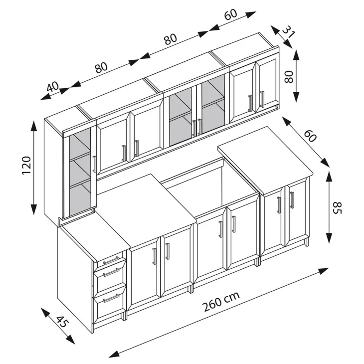 Cucina 260cm moderna componibile lineare noce Toccy