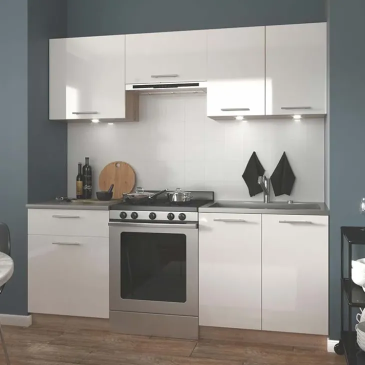 Cucina 200cm moderna componibile lineare bianca rovere Matrix