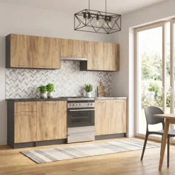 Cucina 240cm moderna componibile lineare quercia antracite Urban
