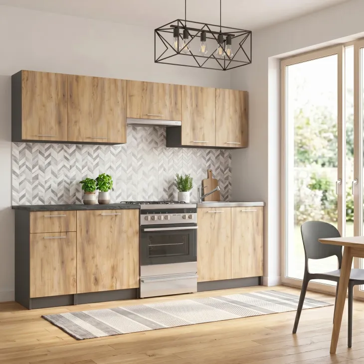 Cucina 240cm moderna componibile lineare quercia antracite Urban