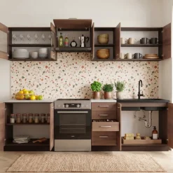 Cucina 260cm moderna componibile lineare rovere scuro Marika