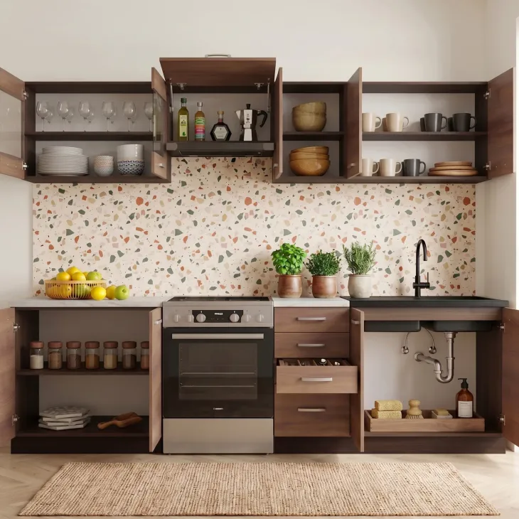 Cucina 260cm moderna componibile lineare rovere scuro Marika
