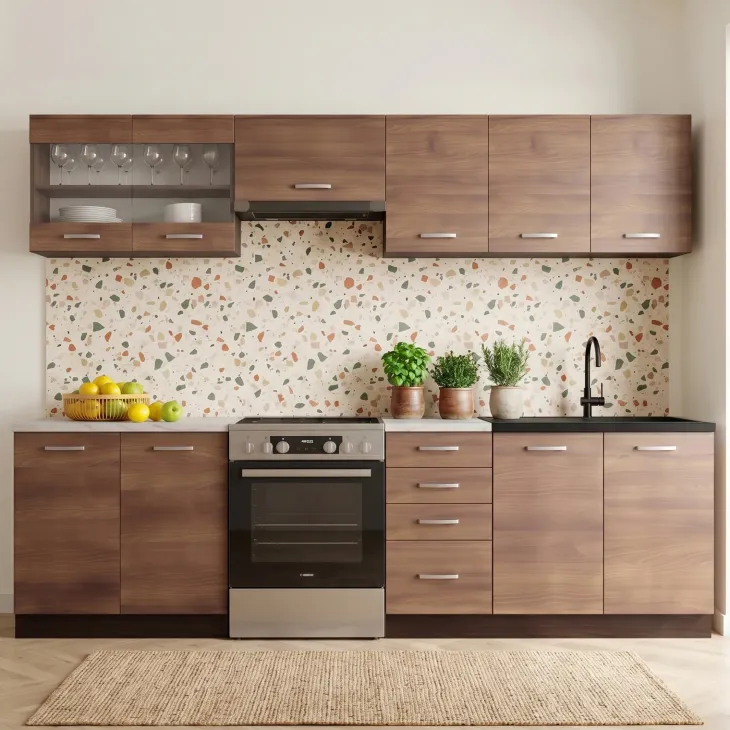 Cucina 260cm moderna componibile lineare rovere scuro Marika