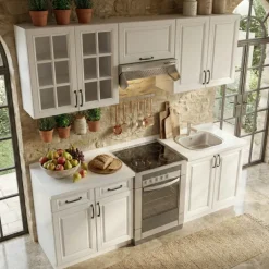 Cucina 220cm moderna lineare componibile bianca Artus