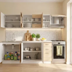 Cucina 260cm moderna lineare componibile rovere bianco vetro Cook