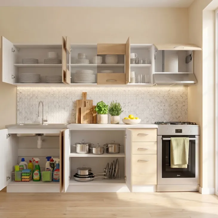 Cucina 260cm moderna lineare componibile rovere bianco vetro Cook