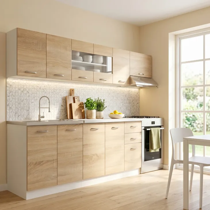 Cucina 260cm moderna lineare componibile rovere bianco vetro Cook
