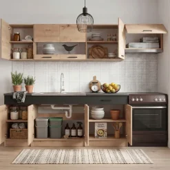 Cucina 240cm moderna lineare grigio rovere Erika