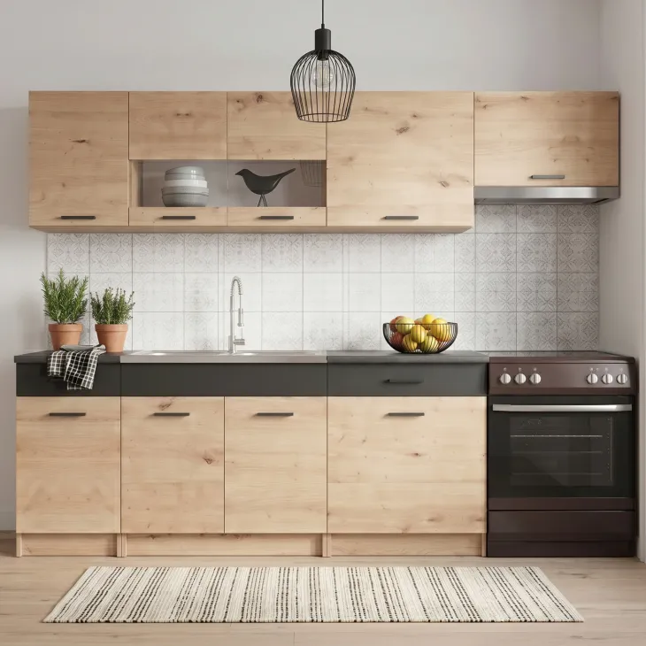 Cucina 240cm moderna lineare grigio rovere Erika