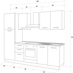 Cucina 255cm reversibile lineare bianco frassinato grigio MasterChef