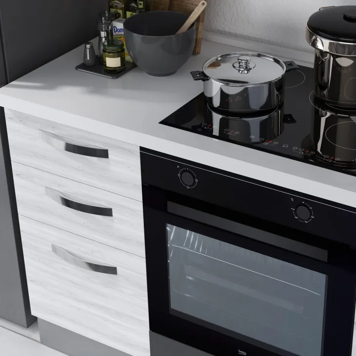 Cucina 255cm reversibile moderna lineare bianco frassinato grigio Cookery