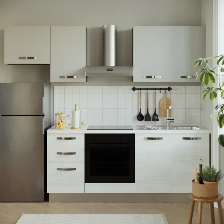 Cucina 255cm reversibile moderna lineare bianco frassinato grigio Cookery