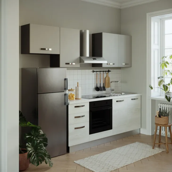 Cucina 255cm reversibile moderna lineare bianco frassinato grigio Cookery
