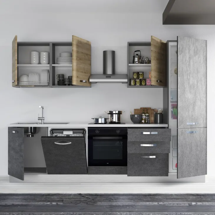 Cucina 285cm reversibile moderna lineare rovere antracite GourmetSpace