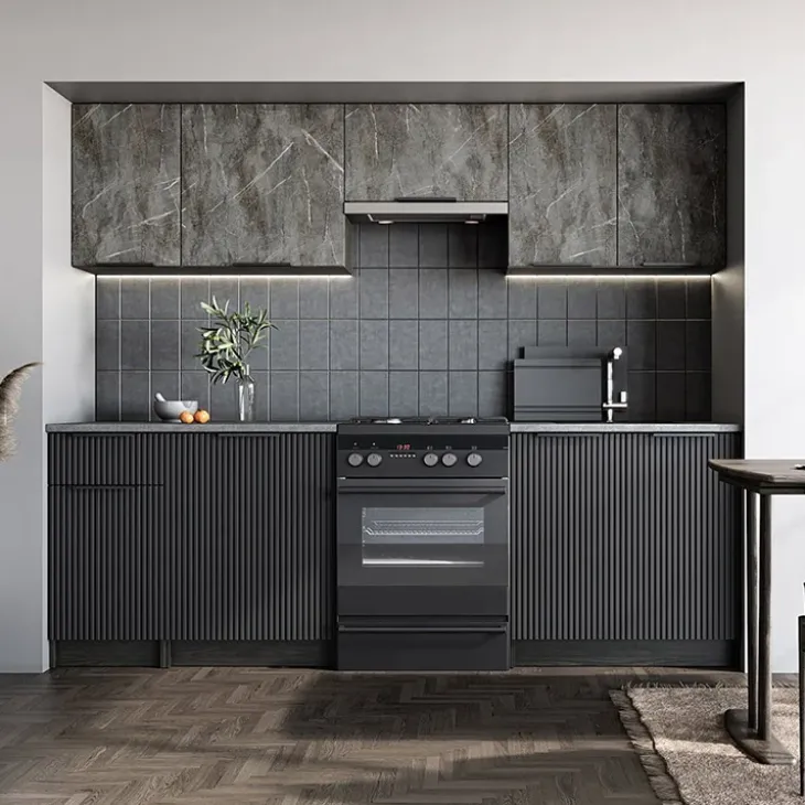 Cucina completa componibile 240cm moderna marmo nero grigio Yangon