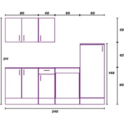 Cucina completa lineare 240 cm componibile bianco lucido rovere Kimera 1