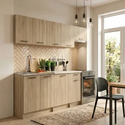 Cucina lineare 240cm completa componibile moderna rovere sonoma Dalia
