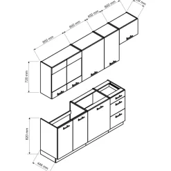 Cucina lineare 240cm completa componibile moderna con vano forno bianco lucido Brio