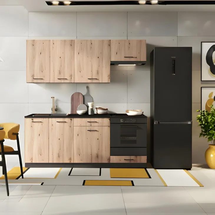 Cucina lineare 200cm completa componibile moderna rovere grafite Crono