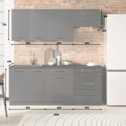Cucina lineare 200cm completa componibile moderna grafite Crono