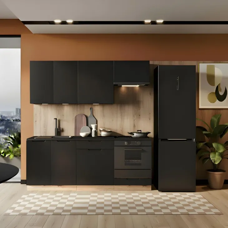 Cucina lineare 200cm completa componibile moderna nera Etrax