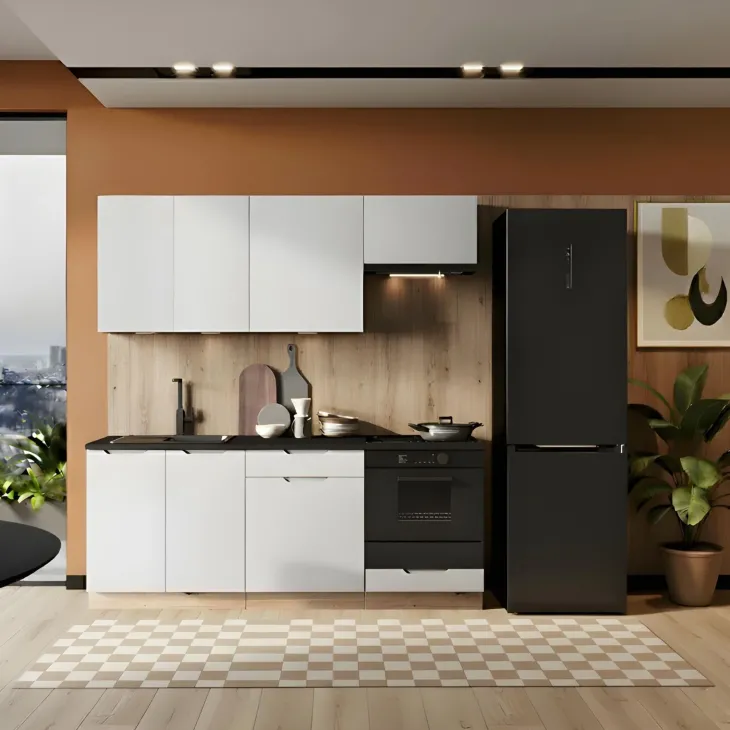Cucina lineare 200cm completa componibile moderna grigio chiaro Etrax