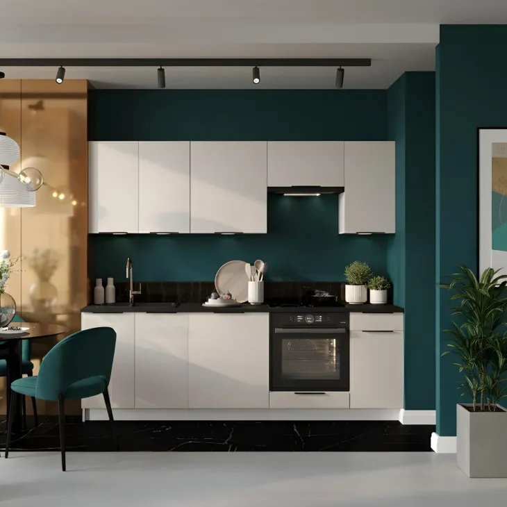 Cucina lineare 240cm completa componibile moderna beige cashmere Luce