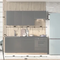 Cucina lineare 200cm completa componibile moderna marrone antracite Etrax