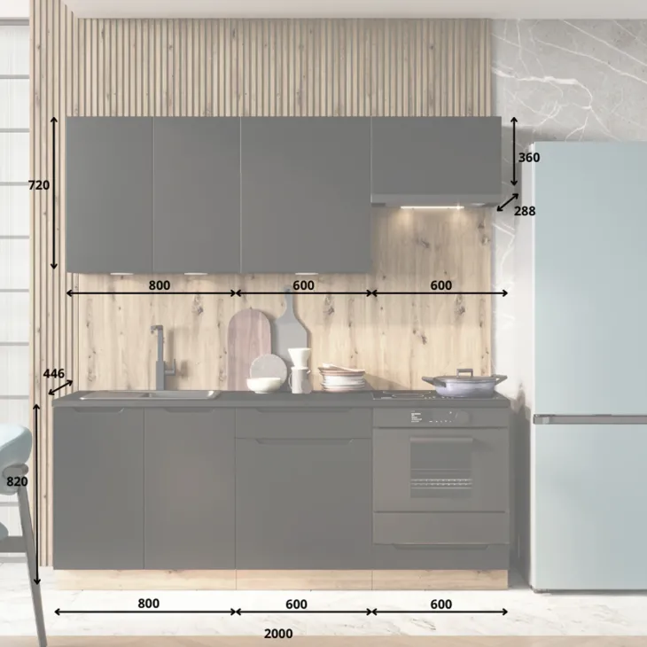 Cucina lineare 200cm completa componibile moderna marrone antracite Etrax