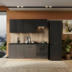 Cucina lineare 200cm completa componibile moderna marrone antracite Etrax