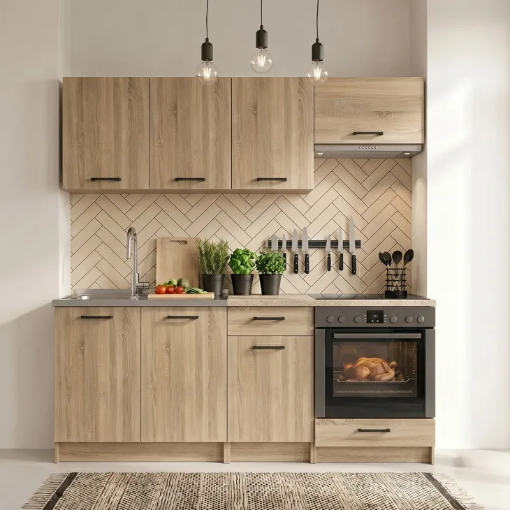 Cucina lineare 180cm completa componibile moderna con vano forno rovere sonoma Dalia