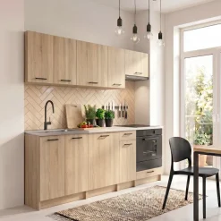 Cucina lineare 240cm completa componibile moderna con vano forno rovere sonoma Dalia