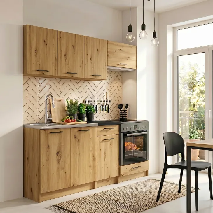 Cucina lineare 180cm completa componibile moderna con vano forno quercia Dalia