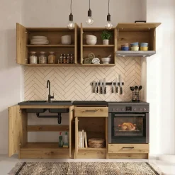 Cucina lineare 180cm completa componibile moderna con vano forno quercia Dalia