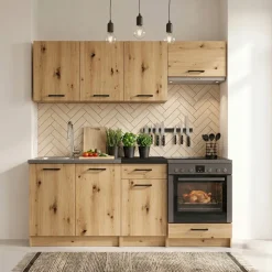 Cucina lineare 180cm completa componibile moderna con vano forno quercia Dalia