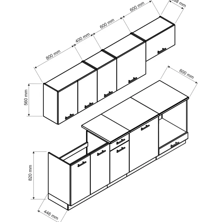 Cucina lineare 240cm completa componibile moderna con vano forno quercia Dalia