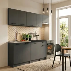 Cucina lineare 240cm completa componibile moderna antracite Dalia
