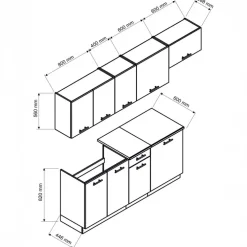 Cucina lineare 240cm completa componibile moderna antracite Dalia