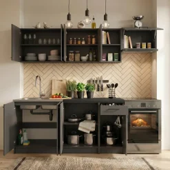 Cucina lineare 240cm completa componibile moderna antracite Dalia