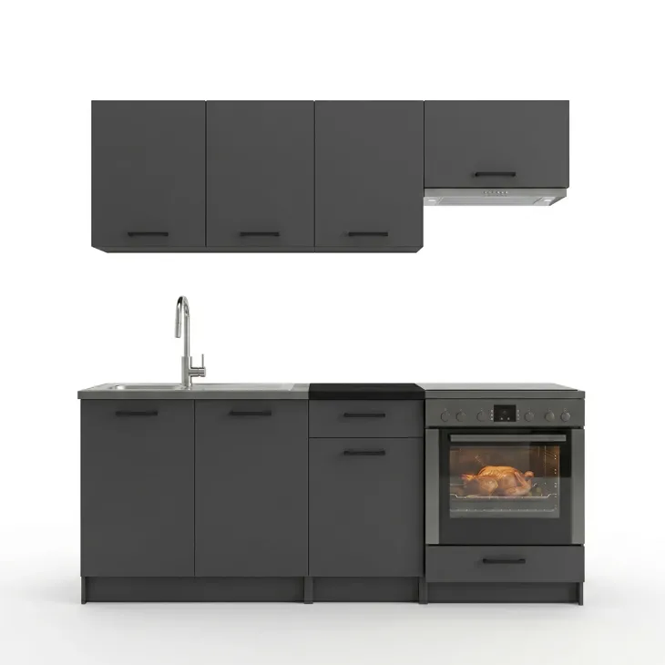 Cucina lineare 180cm completa componibile moderna con vano forno antracite Dalia