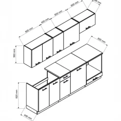 Cucina lineare 240cm completa componibile moderna con vano forno antracite Dalia